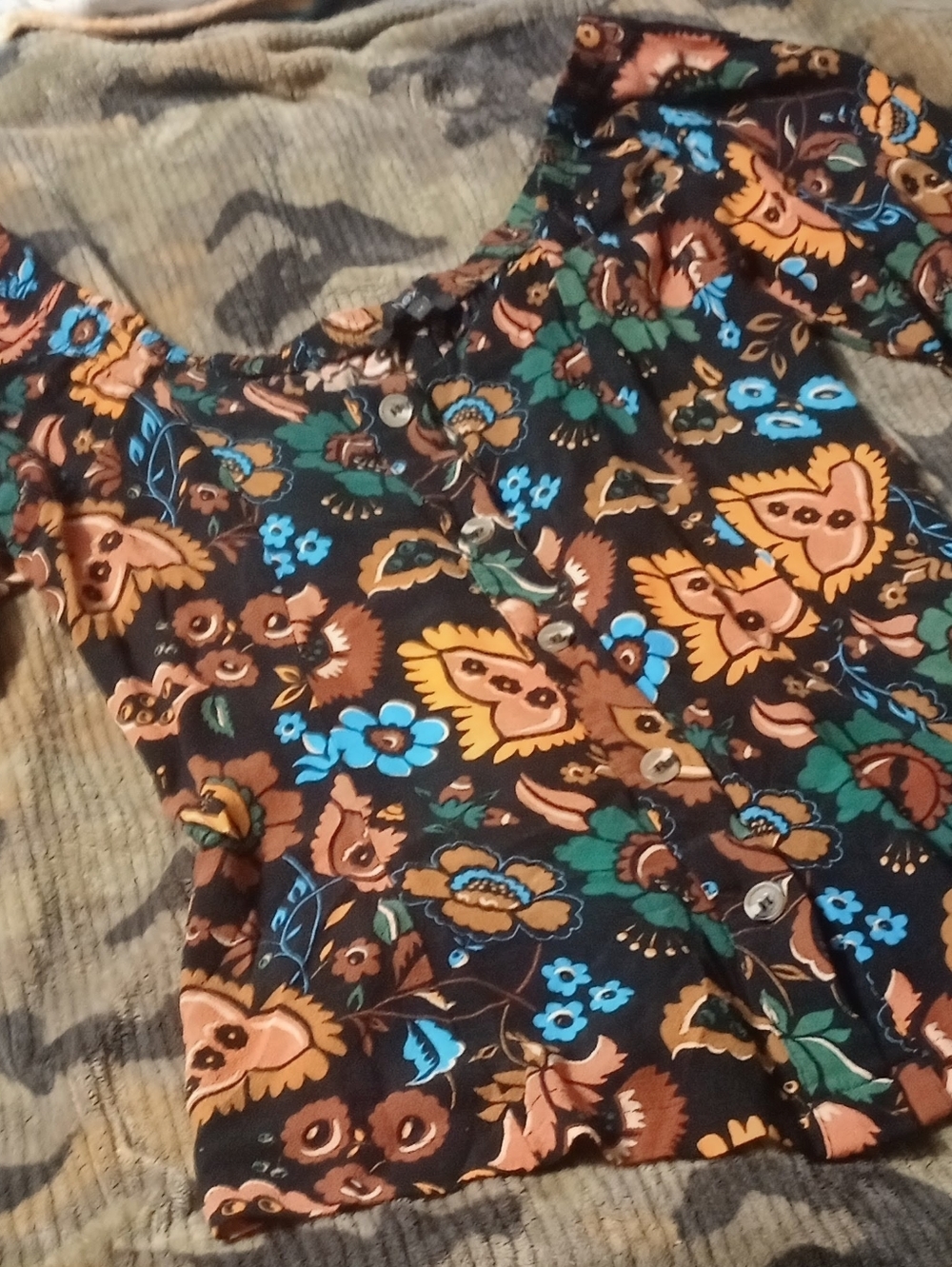 next Black Floral Crop Top with Teal & Coral Color Accents